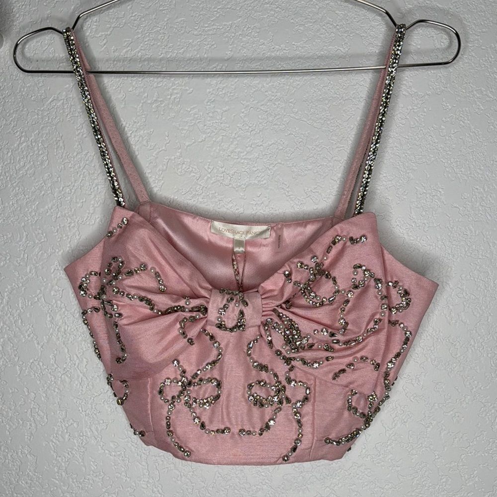 NWT LoveShackFancy - Arlitta Embellished Cropped Top - Pink - Size 2 - Picture 2 of 12